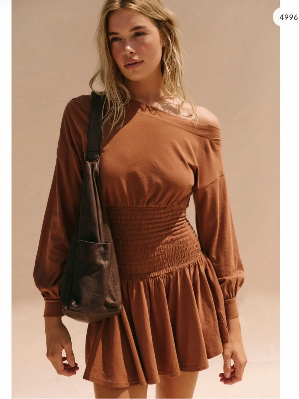 NWT Free People Scorching Hot Smocked Waist Long-Sleeve Mini Dress Size S